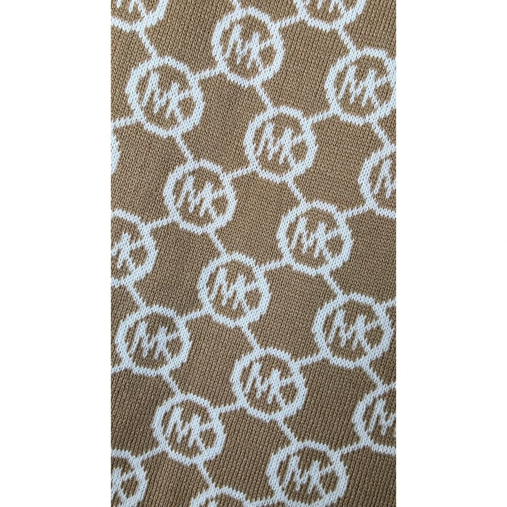 Michael Kors Knit Scarf Camel Cream Reversible MK Logo Monogram 62